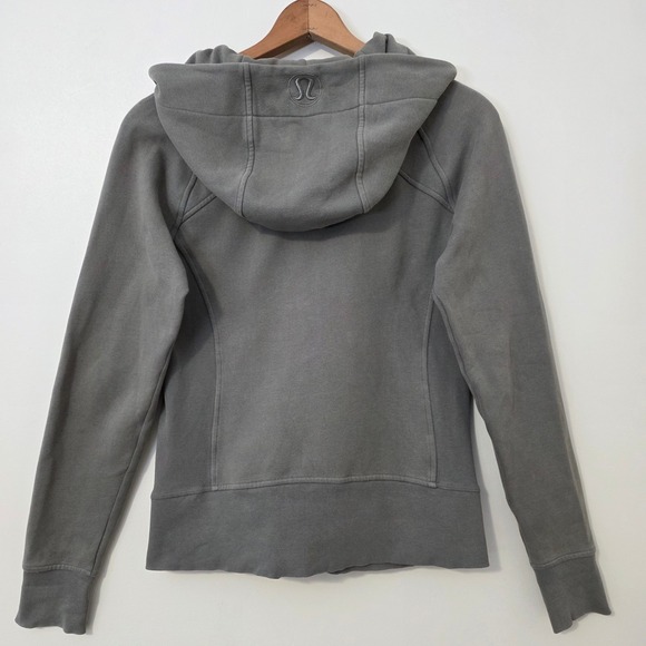 Lululemon Scuba Hoodie Sz 8 Grey Sage Cotton Fleece Logo Zip Thumbhole Sweater - Picture 5 of 12